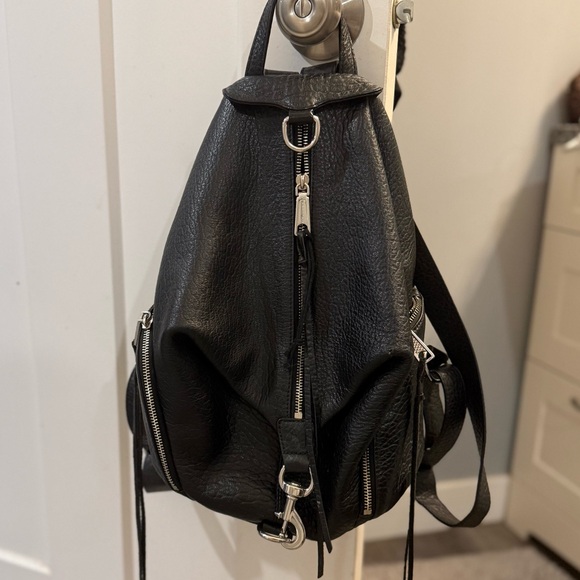 Rebecca Minkoff Handbags - Rebecca Minkoff Julian Black pebbled Leather Backpack with Silver Accents